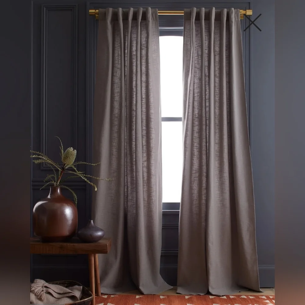 NWT! Quince 100% Cotton Grey Slub Filtering Curtains, 48
